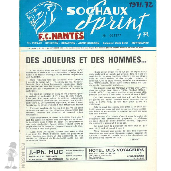 1971-72 08ème j Sochaux Nantes