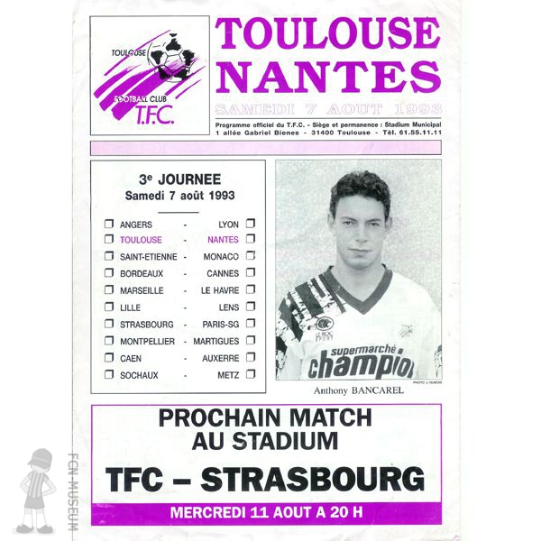 1993-94 03ème j Toulouse Nantes (Programme)