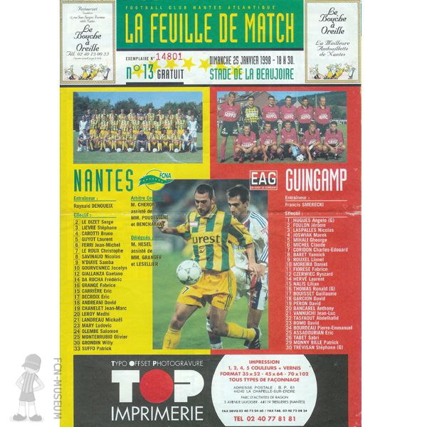 1997-98 24ème j Nantes Guingamp (Programme)