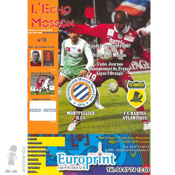 2007-08 17ème j Montpellier Nantes (Programme)