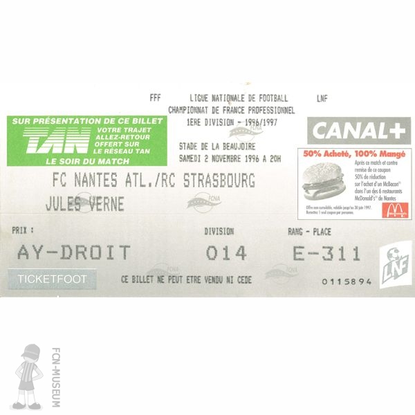 1996-97 15ème j Nantes Strasbourg